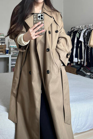 Autumn Breeze Silhouette Large Lapel Mid-Length Temperament Trench Coat