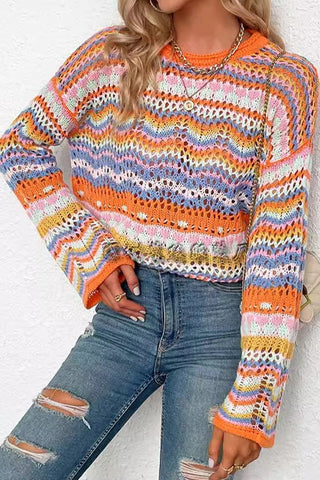 Weekend Getaway Vibes Patchwork Stripe Sweater