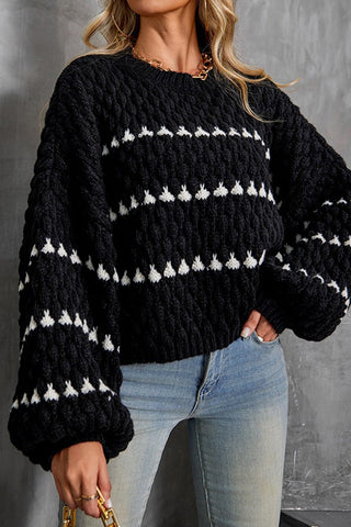 Casual Chunky Knit Contrast Geometric Sweater