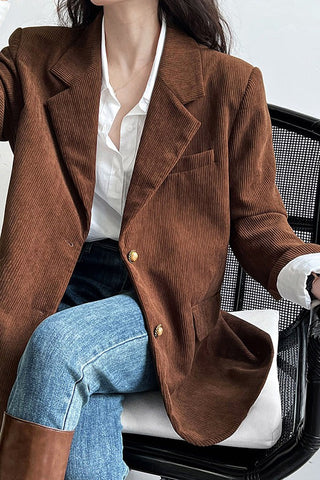 Understated Glam-Corduroy Blazer With Metal Buttons