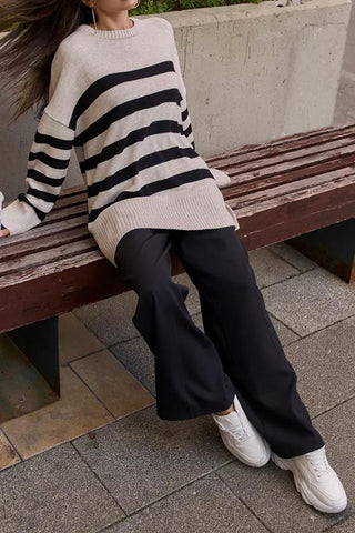 Casual Striped Loose Round Neck Pullover Sweater