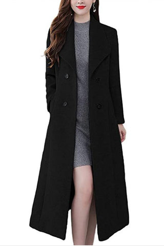 Elegant and Simplev Collar Long Sleeve Double Breasted Solid Color Coat