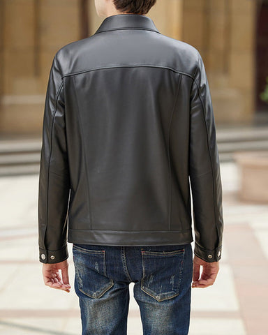 Men's Leather Bomber Biker Lapel Jacket