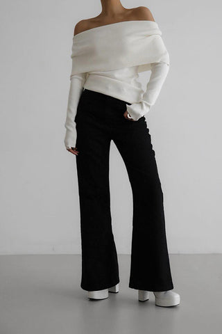 Charm Commuting Solid Off Shoulder Sweater