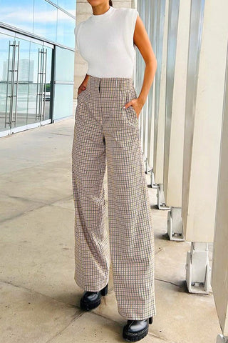 Commuting Plaid Wide Leg Pants Plaid Trousers