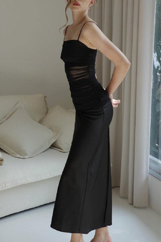 Flattering Fit Light mature style mesh see-through high-waisted slit halter dress long dress