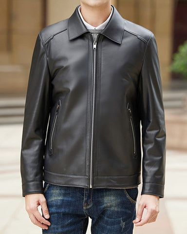 Men's Leather Bomber Biker Lapel Jacket