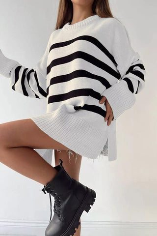 Casual Striped Loose Round Neck Pullover Sweater