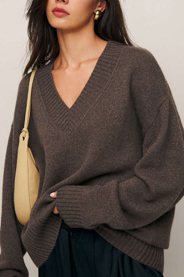 Sunset Strolls V-neck solid cashmere sweater