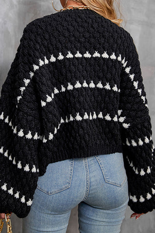 Casual Chunky Knit Contrast Geometric Sweater