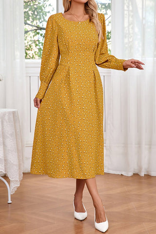 Golden Hour Glow Floral Round Neck Strappy Long Sleeve Dress