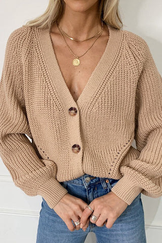 Autumn Breeze V-neck Long-sleeved Single-breasted Solid Color Sweater