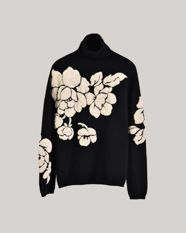 3-D Flowers Mock Neck Pullover Sweaters