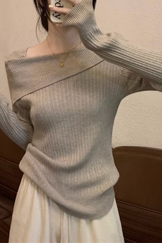 Elegant Comfort One-Shoulder Knit Bottom Shirt