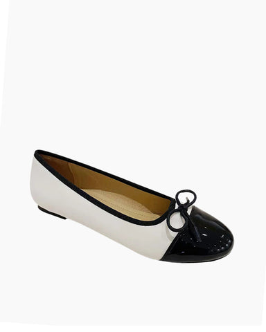 Aurora Leather Round Toe Bow Ballet Flats