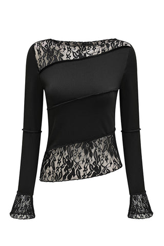 Casual Cool-Slim-fitting Lace Paneled Long-sleeved T-shirt