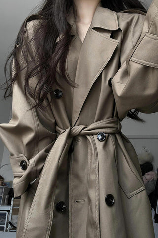 Autumn Breeze Silhouette Large Lapel Mid-Length Temperament Trench Coat