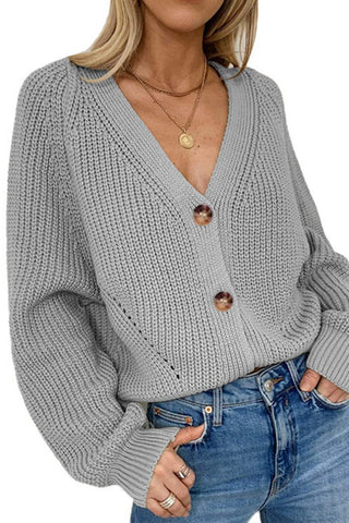 Autumn Breeze V-neck Long-sleeved Single-breasted Solid Color Sweater