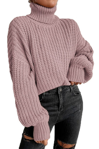 Efficiently Errands High Neck Long Sleeve Chunky Knit Top