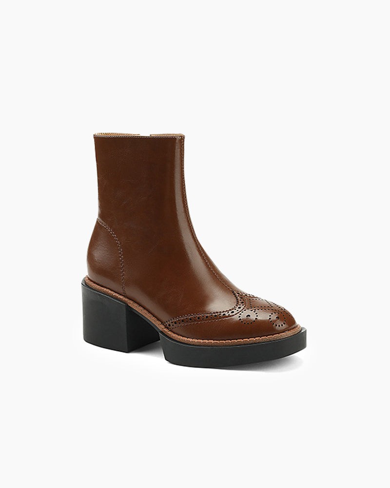 Carved Leather Thick-soled Chelsea Boots