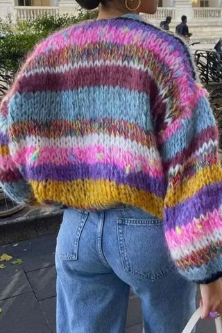 Harvest Hues Colorful Striped Cardigan