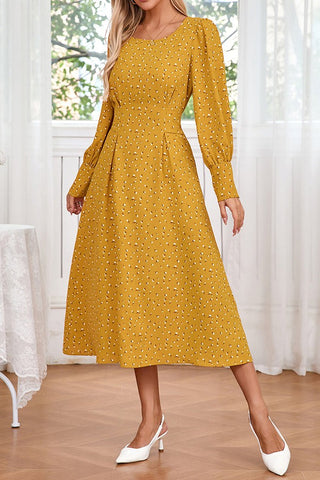 Golden Hour Glow Floral Round Neck Strappy Long Sleeve Dress