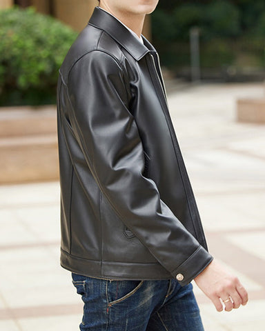 Men's Leather Bomber Biker Lapel Jacket