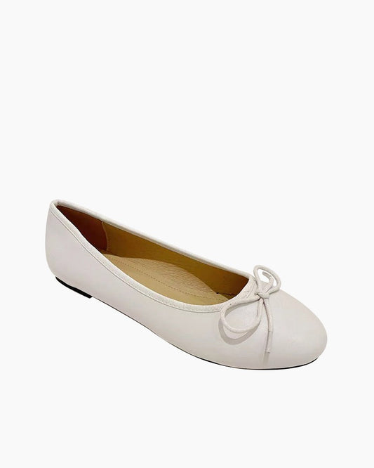 Aurora Leather Round Toe Bow Ballet Flats