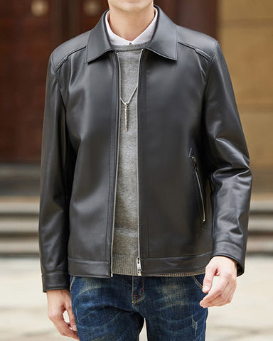 Men's Leather Bomber Biker Lapel Jacket