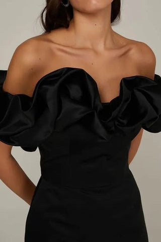 Ruffle Sexy Slant Shoulder High-end Temperament Gowns