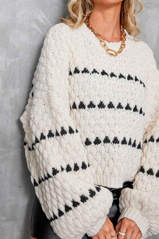 Casual Chunky Knit Contrast Geometric Sweater