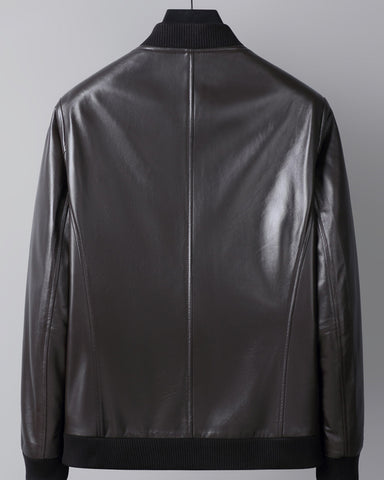 Men's Bomber Leather Crew Neck Jacket