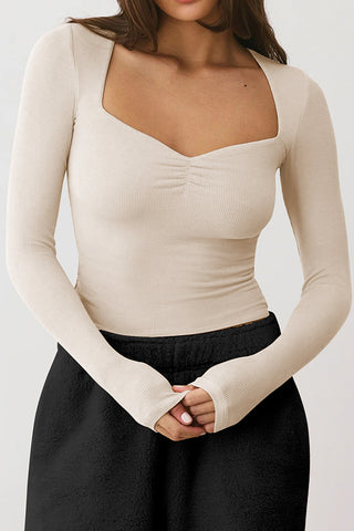 Effortless Comfort Slim T-shirt Square Neck Sexy Top