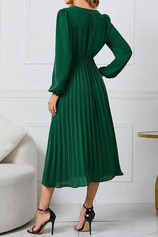 Effortless Elegance V-neck Puff Sleeve Pleated Dress