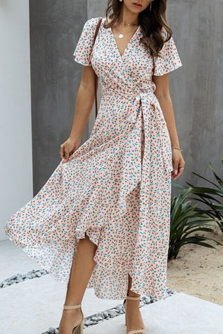 Polka Dot Sexy V-neck Ruffle Short-sleeved Women's Dress