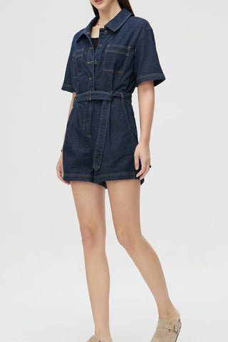 Denim Dlue Retro High Waist Jumpsuit Suit