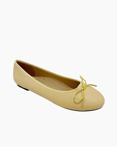 Aurora Leather Round Toe Bow Ballet Flats