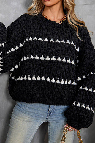 Casual Chunky Knit Contrast Geometric Sweater