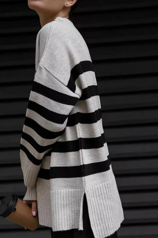 Casual Striped Loose Round Neck Pullover Sweater