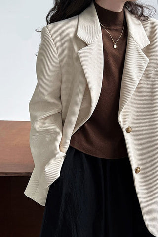 Understated Glam-Corduroy Blazer With Metal Buttons