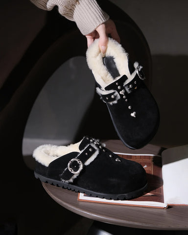 Closed Toe Half-slip Furry Cotton Birkenstocks