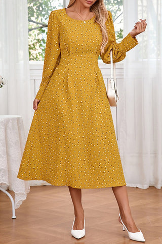 Golden Hour Glow Floral Round Neck Strappy Long Sleeve Dress