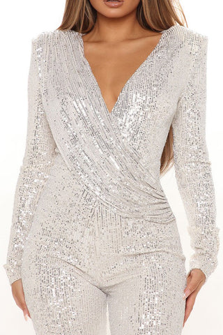 Glittery Party Deep-v Neck Sequin Jumpsuit