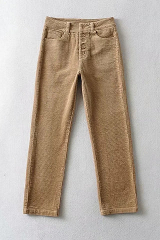 Retro solid color corduroy Straight Leg Pants