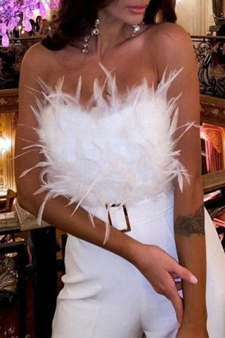 Feather tube top sexy fashion jumpsuit