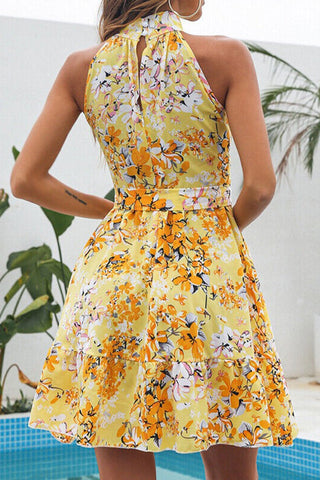 Garden Party Grace Lace-up ruffled hem floral dress