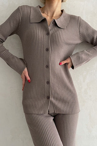 Warm Embrace Shirt Collar Long Sleeve Two-piece Set