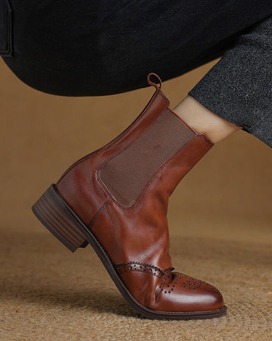 Leather Low Block Heel Chelsea Boots