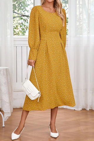 Golden Hour Glow Floral Round Neck Strappy Long Sleeve Dress