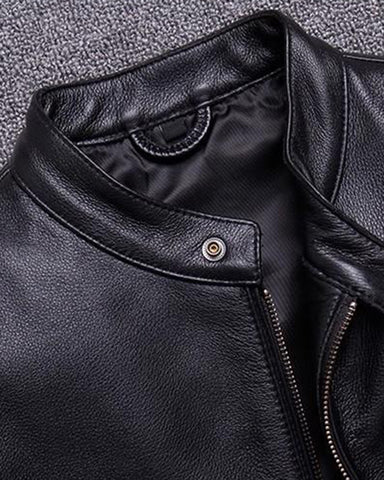 Men's Sheep Leather Racer Stand Collar Jacket